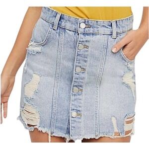 🔴 5 for $25! Free People Denim Mini Skirt Distressed‎ Button Front Size 2